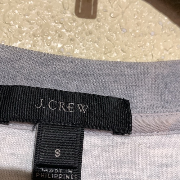 J. Crew Sweatshirt S Gray Cream Navy Blue Lace Detail Pull Over Stretchy Cotton - Picture 6 of 12